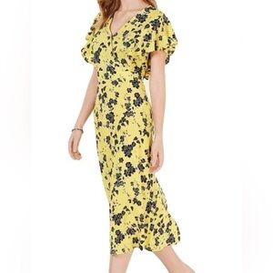 NWT Maison Jules Printed Flutter Sleeve Midi Dress Yellow Print